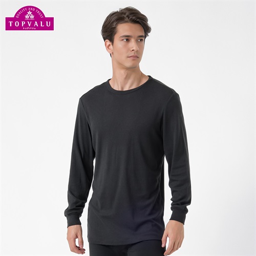 PEACE FIT WARMコットン100％ 9分袖クルーネックシャツ メンズ トップバリュ PEACE FIT(ピースフィット)(クロ-Ｓ)