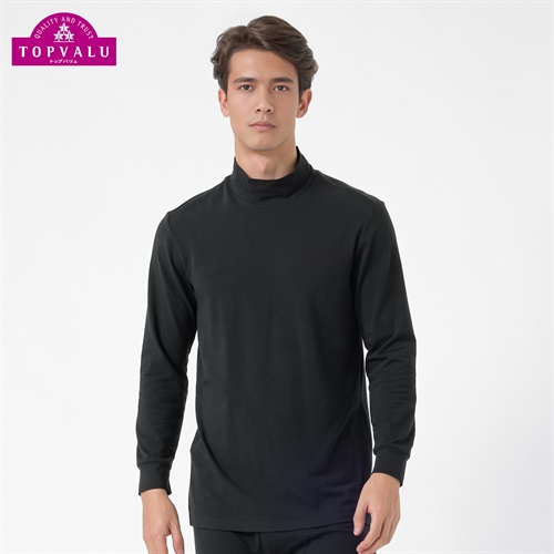 PEACE FIT WARMコットンブレンドストレッチ 9分袖ハイネックシャツ メンズ トップバリュ PEACE FIT(ピースフィット)(クロ-Ｓ)