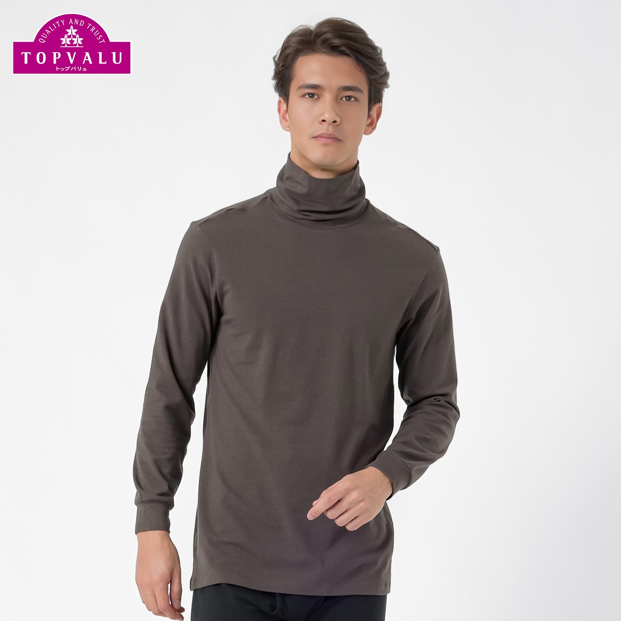 PEACE FIT WARMコットンブレンドストレッチ 9分袖タートルネックシャツ メンズ トップバリュ PEACE FIT(ピースフィット)(チヤ-Ｌ)