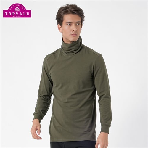 PEACE FIT WARMコットンブレンドストレッチ 9分袖タートルネックシャツ メンズ トップバリュ PEACE FIT(ピースフィット)(ミドリ-Ｓ)