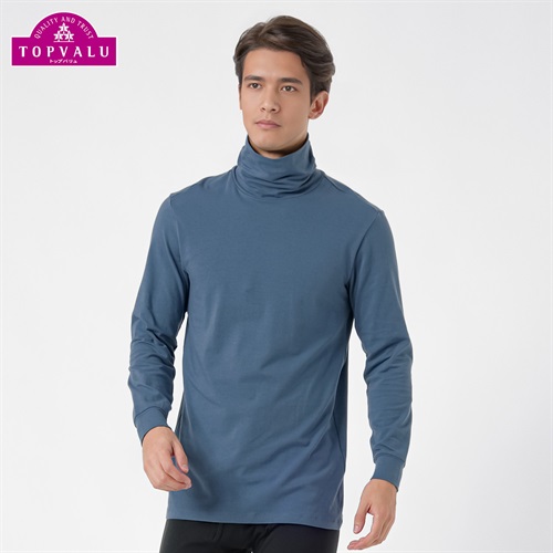 PEACE FIT WARMコットンブレンドストレッチ 9分袖タートルネックシャツ メンズ トップバリュ PEACE FIT(ピースフィット)(ウスアオ-Ｓ)
