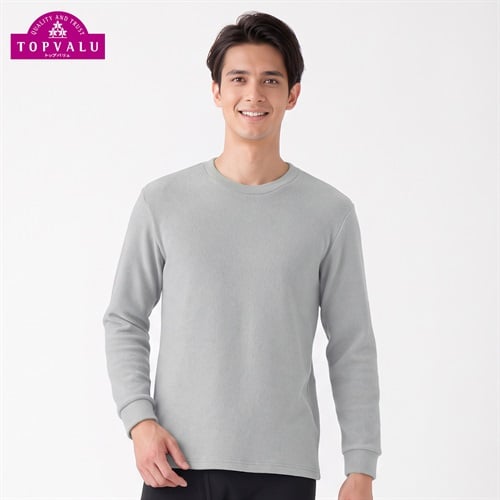 WARM超保温 長袖クルーネックシャツ メンズ トップバリュ PEACE FIT(ピースフィット)(グレー-S)