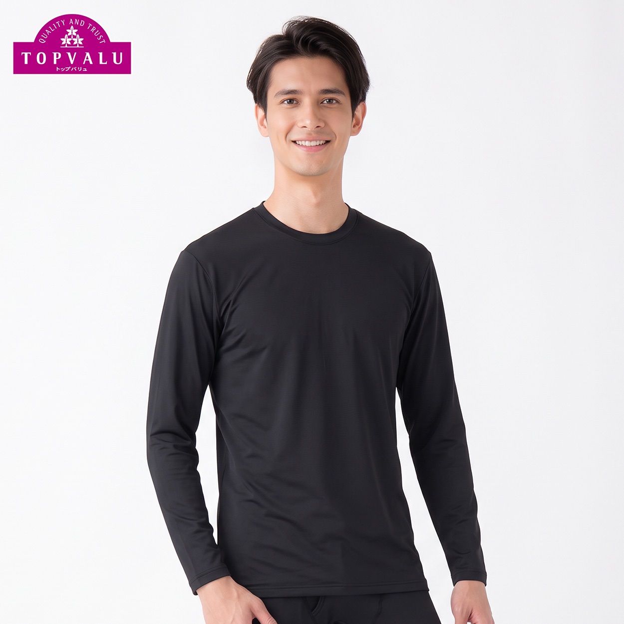 防風長袖クルーネックTシャツ メンズ トップバリュ BODY SWITCH(ボディスイッチ)(クロ-XL)