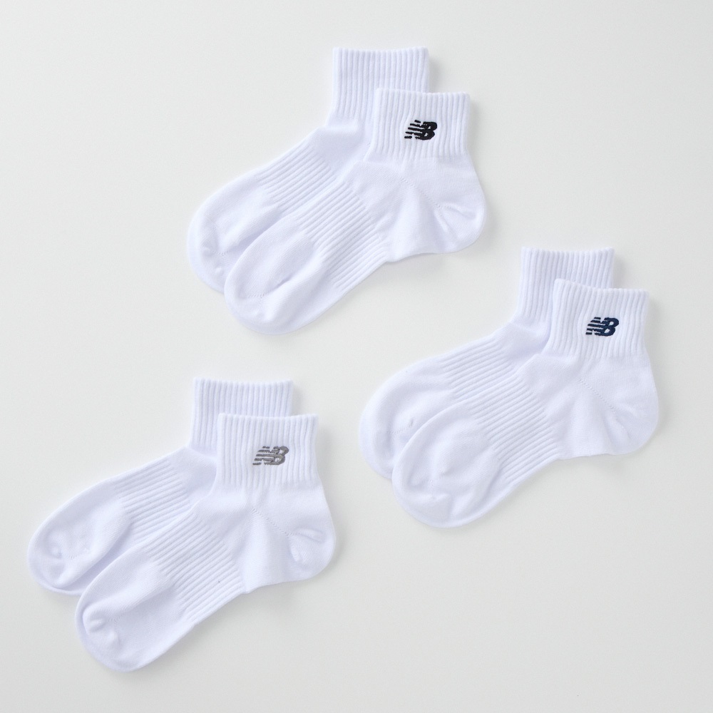 new balance(ニューバランス) ショート丈刺繍ロゴソックス３足組 メンズ(シロ-26-28CM)