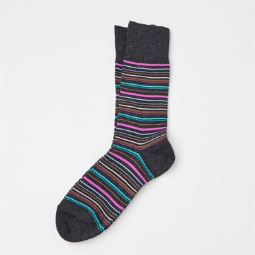 SAVING THE PLANET by KATHARINE HAMNETT クルー丈マルチボーダー柄ソックス メンズ(チャコ－ルグレ－-25-27CM)