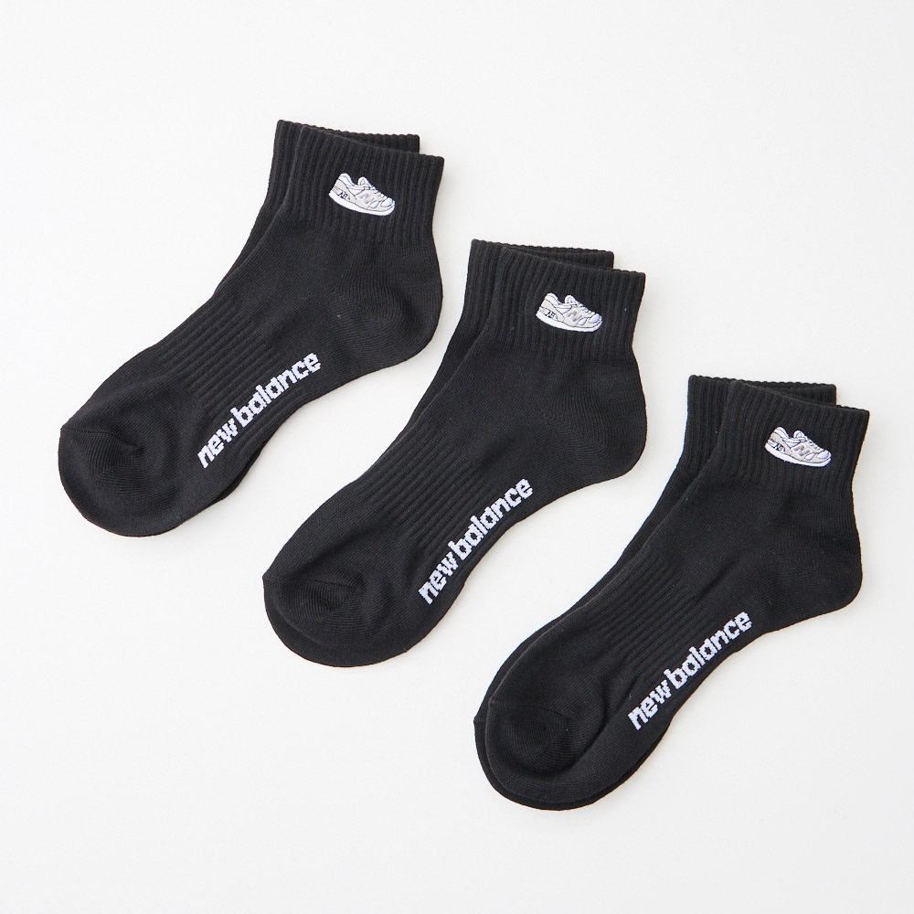 new balance 黒ショートソックス new balance(ニューバランス) 靴刺繍ショート丈ソックス3足組 メンズ