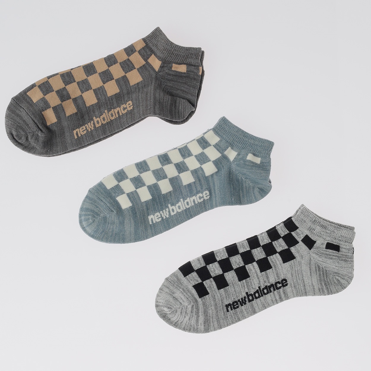 new balance(ニューバランス) ブロック柄 スニーカー丈ソックス 3足組 メンズ(セットアソートA-26-28CM)