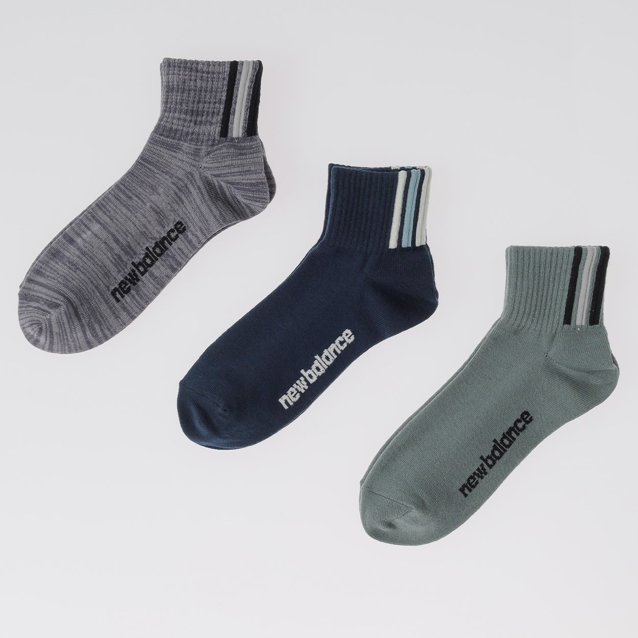 new balance(ニューバランス) 足首ストライプ ショート丈ソックス 3足組 メンズ(セットアソートA-24-26CM)