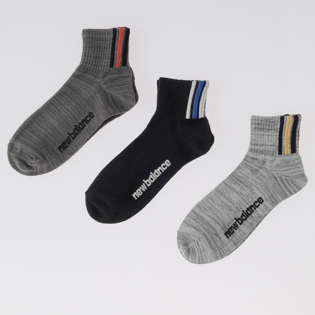 new balance(ニューバランス) 足首ストライプ ショート丈ソックス 3足組 メンズ(セットアソートB-24-26CM)