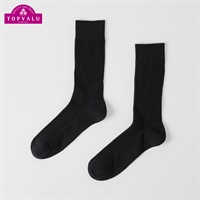 リブ無地クルー丈ソックス 2足組 メンズ トップバリュ PEACE FIT(ピースフィット)(クロ-25-27CM)