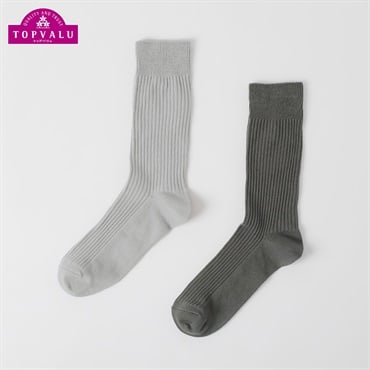 リブ無地クルー丈ソックス 2足組 メンズ トップバリュ PEACE FIT(ピースフィット)(ソノタ３-25-27CM)