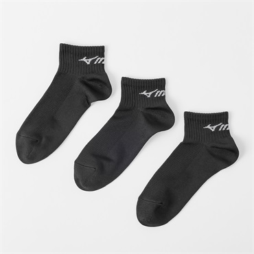 mizuno(ミズノ) 甲メッシュ１０ｃｍ丈ソックス３足組  メンズ(クロ-24-26CM)