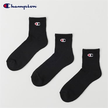 Champion(チャンピオン) 底パイル編みショート丈ソックス 3足組 メンズ(クロ-25-27CM)
