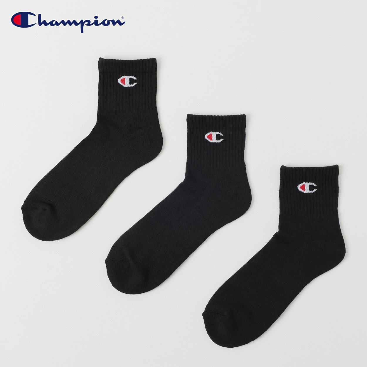 Champion(チャンピオン) 底パイル編みショート丈ソックス 3足組 メンズ(クロ-25-27CM)