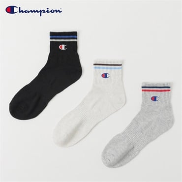 Champion(チャンピオン) ラインショート丈ソックス 3足組 メンズ(アソートセット-25-27CM)