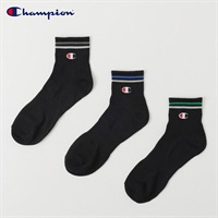 Champion(チャンピオン) ラインショート丈ソックス 3足組 メンズ(クロ-25-27CM)