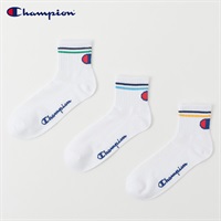 Champion(チャンピオン) ラインビッグロゴショート丈ソックス 3足組 メンズ(シロ-25-27CM)