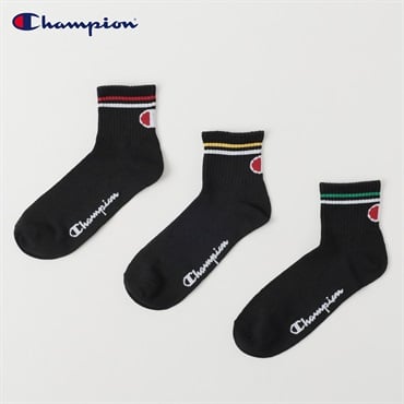 Champion(チャンピオン) ラインビッグロゴショート丈ソックス 3足組 メンズ(クロ-25-27CM)
