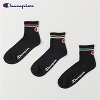 Champion(チャンピオン) ラインビッグロゴショート丈ソックス 3足組 メンズ(クロ-25-27CM)