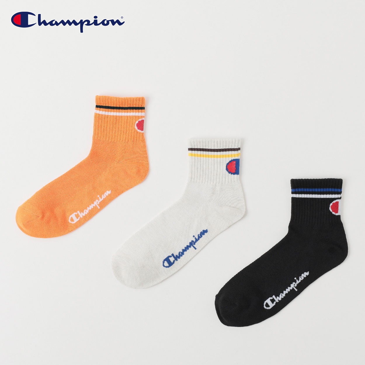 Champion(チャンピオン) ラインビッグロゴショート丈ソックス 3足組 メンズ(アソートセットB-25-27CM)