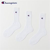 Champion(チャンピオン) リブ編みクルー丈ソックス 3足組 メンズ(シロ-25-27CM)