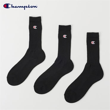 Champion(チャンピオン) リブ編みクルー丈ソックス 3足組 メンズ(クロ-25-27CM)
