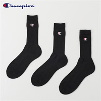 Champion(チャンピオン) リブ編みクルー丈ソックス 3足組 メンズ(クロ-25-27CM)