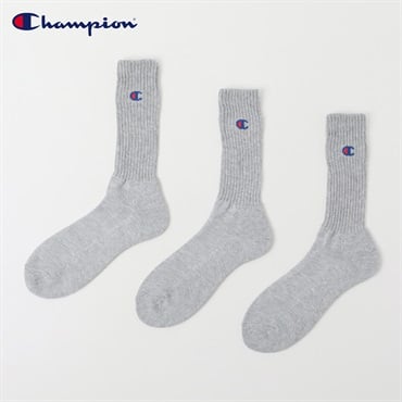 Champion(チャンピオン) リブ編みクルー丈ソックス 3足組 メンズ(グレー-25-27CM)