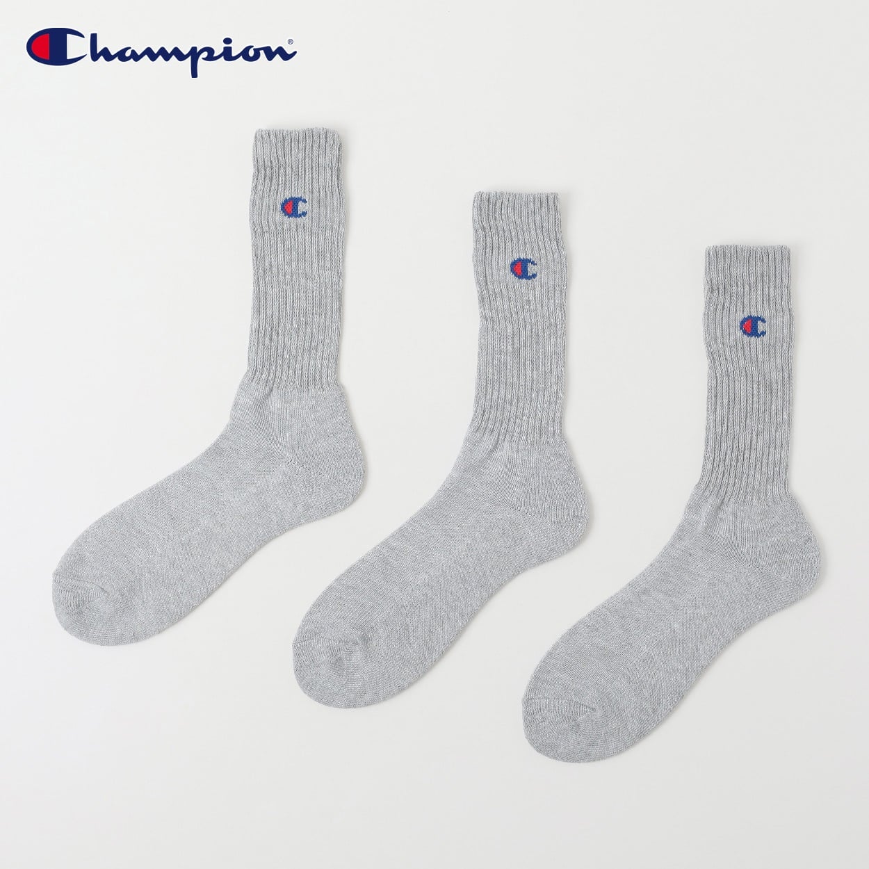 Champion(チャンピオン) リブ編みクルー丈ソックス 3足組 メンズ(グレー-25-27CM)