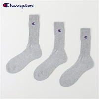 Champion(チャンピオン) リブ編みクルー丈ソックス 3足組 メンズ(グレー-25-27CM)