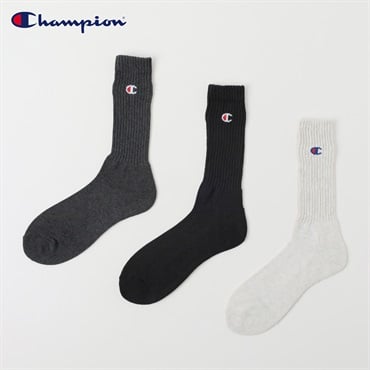 Champion(チャンピオン) リブ編みクルー丈ソックス 3足組 メンズ(アソートセットB-25-27CM)