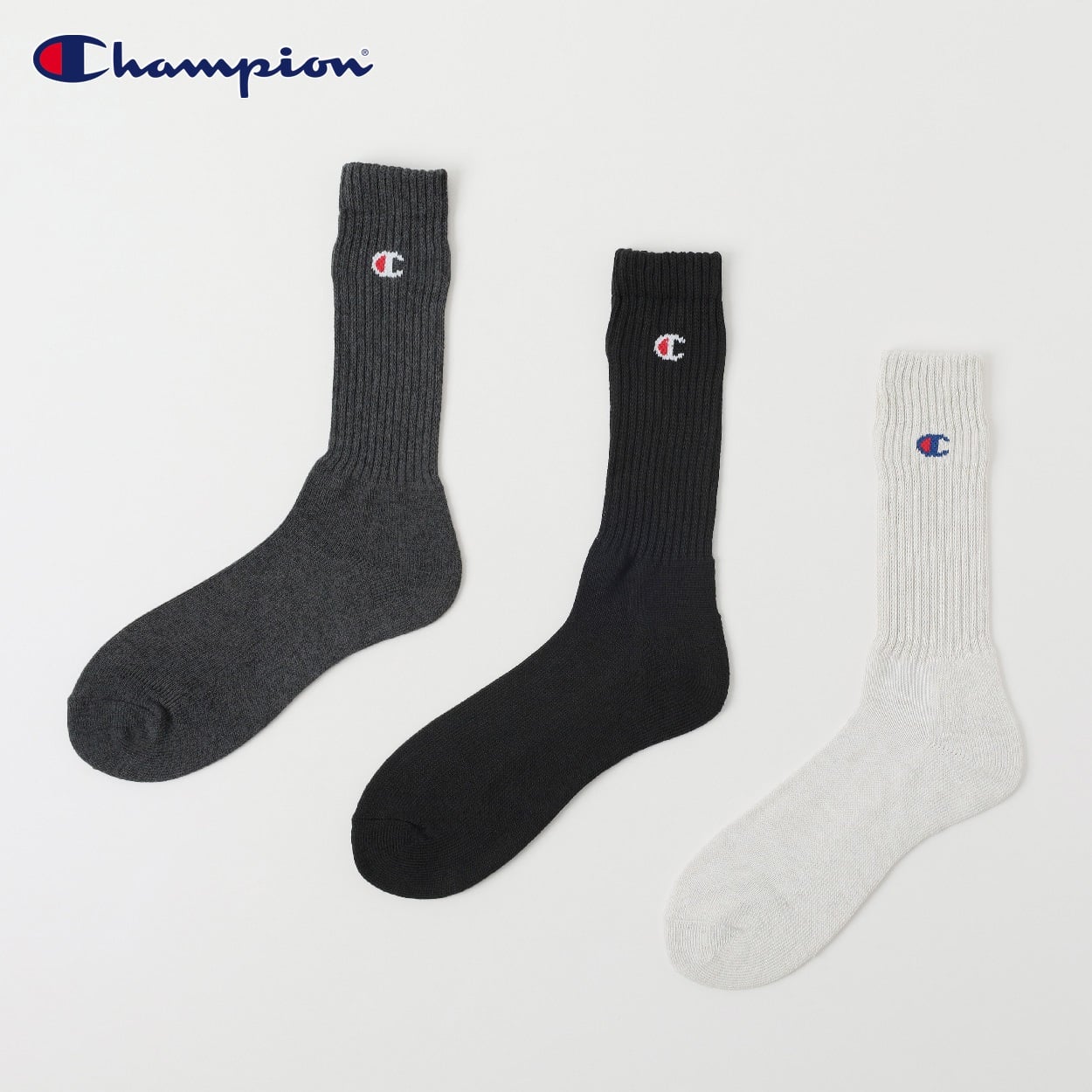 Champion(チャンピオン) リブ編みクルー丈ソックス 3足組 メンズ(アソートセットB-25-27CM)