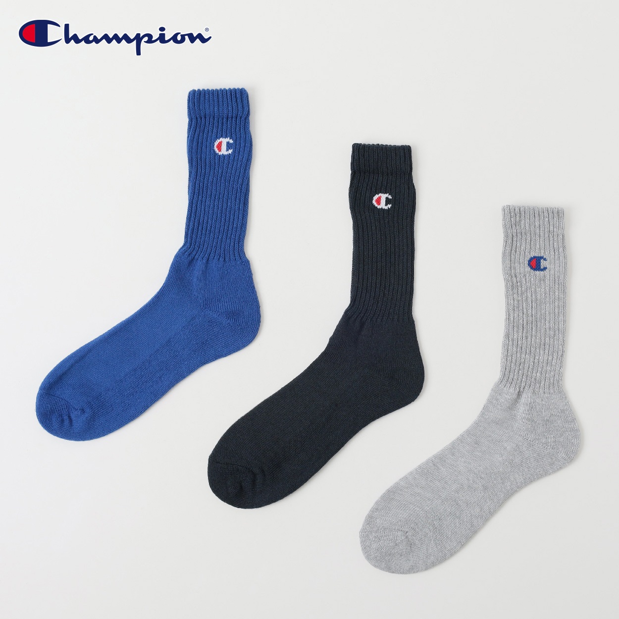 Champion(チャンピオン) リブ編みクルー丈ソックス 3足組 メンズ(アソートセットC-27-29CM)