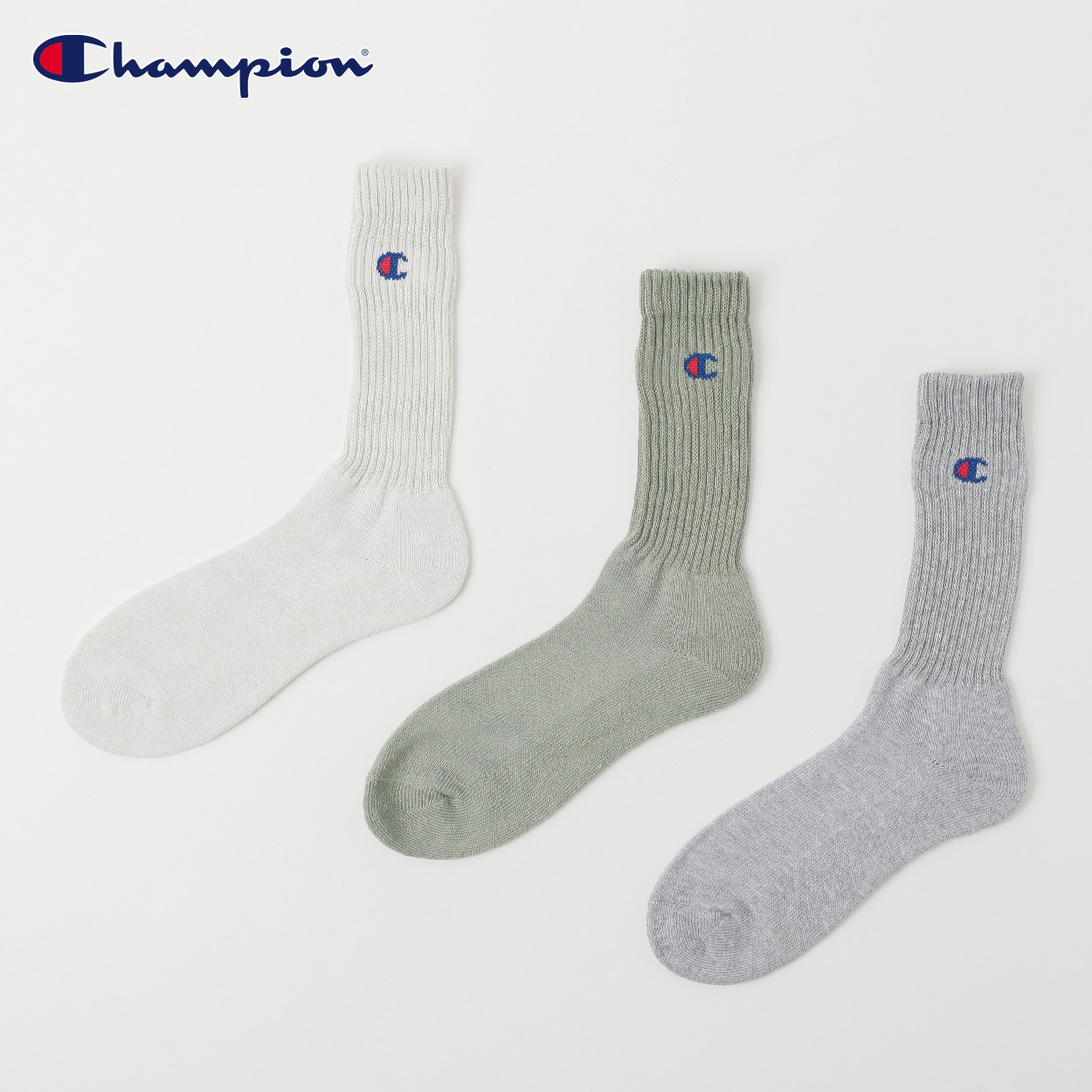 Champion(チャンピオン) リブ編みクルー丈ソックス 3足組 メンズ(アソートセットE-25-27CM)