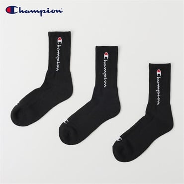 Champion(チャンピオン) 底パイル編みクルー丈ソックス 3足組 メンズ(クロ-25-27CM)