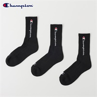 Champion(チャンピオン) 底パイル編みクルー丈ソックス 3足組 メンズ(クロ-25-27CM)