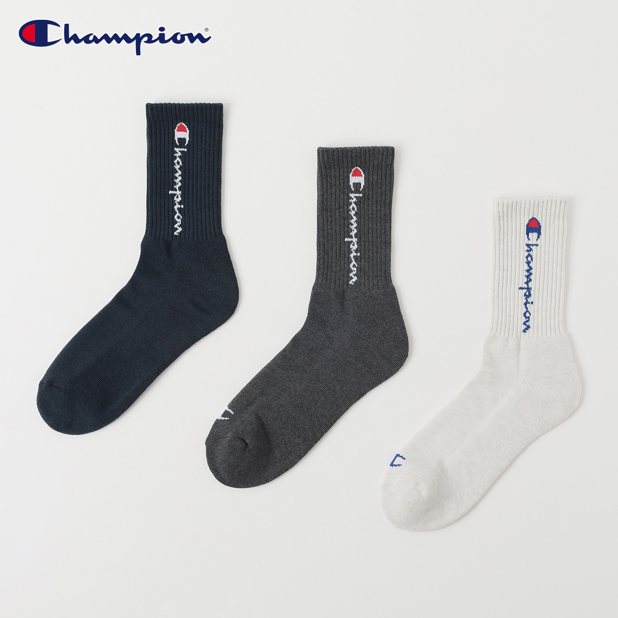 Champion(チャンピオン) 底パイル編みクルー丈ソックス 3足組 メンズ(セットアソートB-25-27CM)