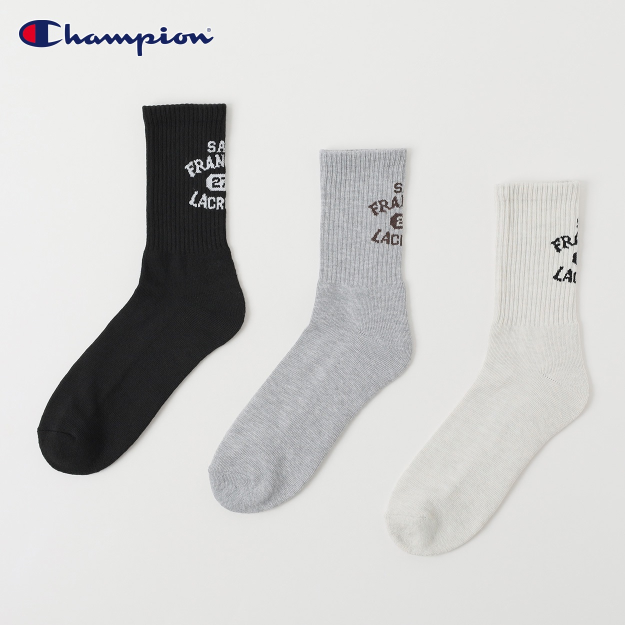Champion(チャンピオン) バックロゴクルー丈ソックス 3足組 メンズ(セットアソートA-27-29CM)