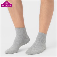 はき口ゆったり ブロックチェック柄ショート丈ソックス メンズ(グレー-25-27CM)