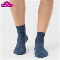 はき口ゆったり ブロックチェック柄ショート丈ソックス メンズ(アオ-25-27CM)