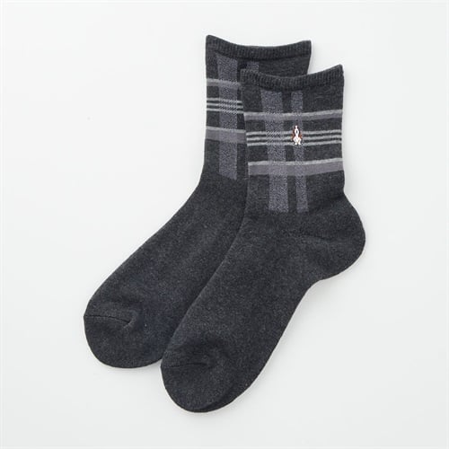 Hush Puppies(ハッシュパピー) 足底パイルチェック柄ハーフ丈ソックス メンズ(チャコ－ルグレ－-23-25CM)