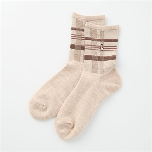 Hush Puppies(ハッシュパピー) 足底パイルチェック柄ハーフ丈ソックス メンズ(ウスベ－ジュ-23-25CM)