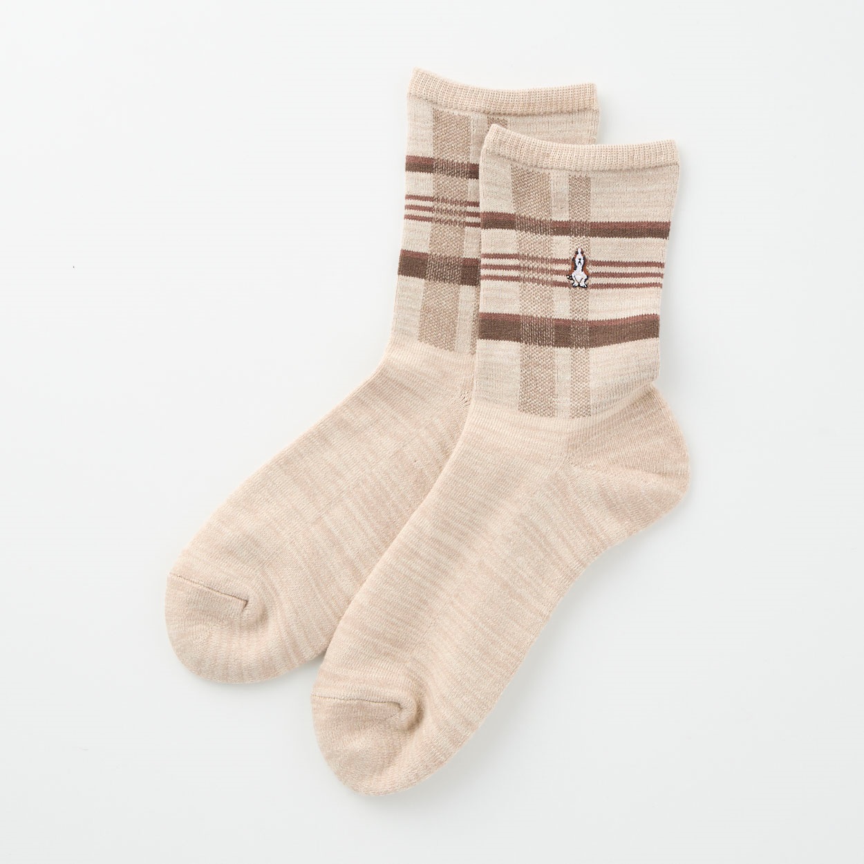 Hush Puppies(ハッシュパピー) 足底パイルチェック柄ハーフ丈ソックス メンズ(ウスベ－ジュ-23-25CM)
