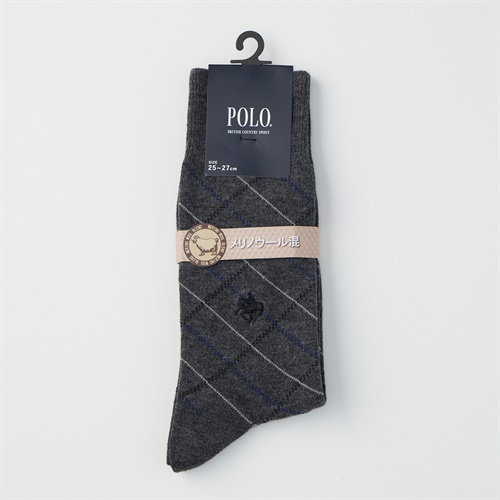 POLO BRITISH COUNTRY SPIRIT アーガイル柄メリノウール混 クルー丈ソックス メンズ(チャコ－ルグレ－-25-27CM)