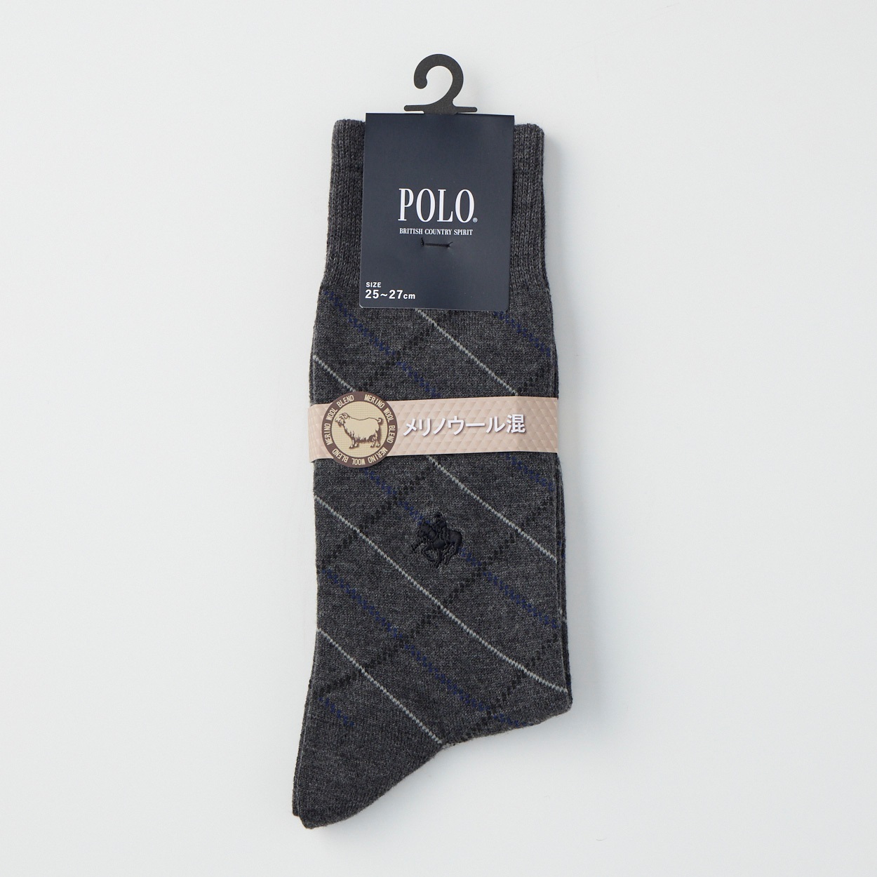 POLO BRITISH COUNTRY SPIRIT アーガイル柄メリノウール混 クルー丈ソックス メンズ(チャコ－ルグレ－-25-27CM)
