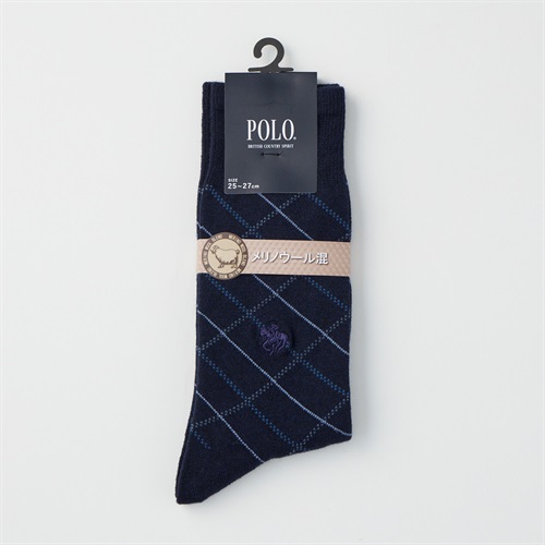 POLO BRITISH COUNTRY SPIRIT アーガイル柄メリノウール混 クルー丈ソックス メンズ(コイアオ-25-27CM)