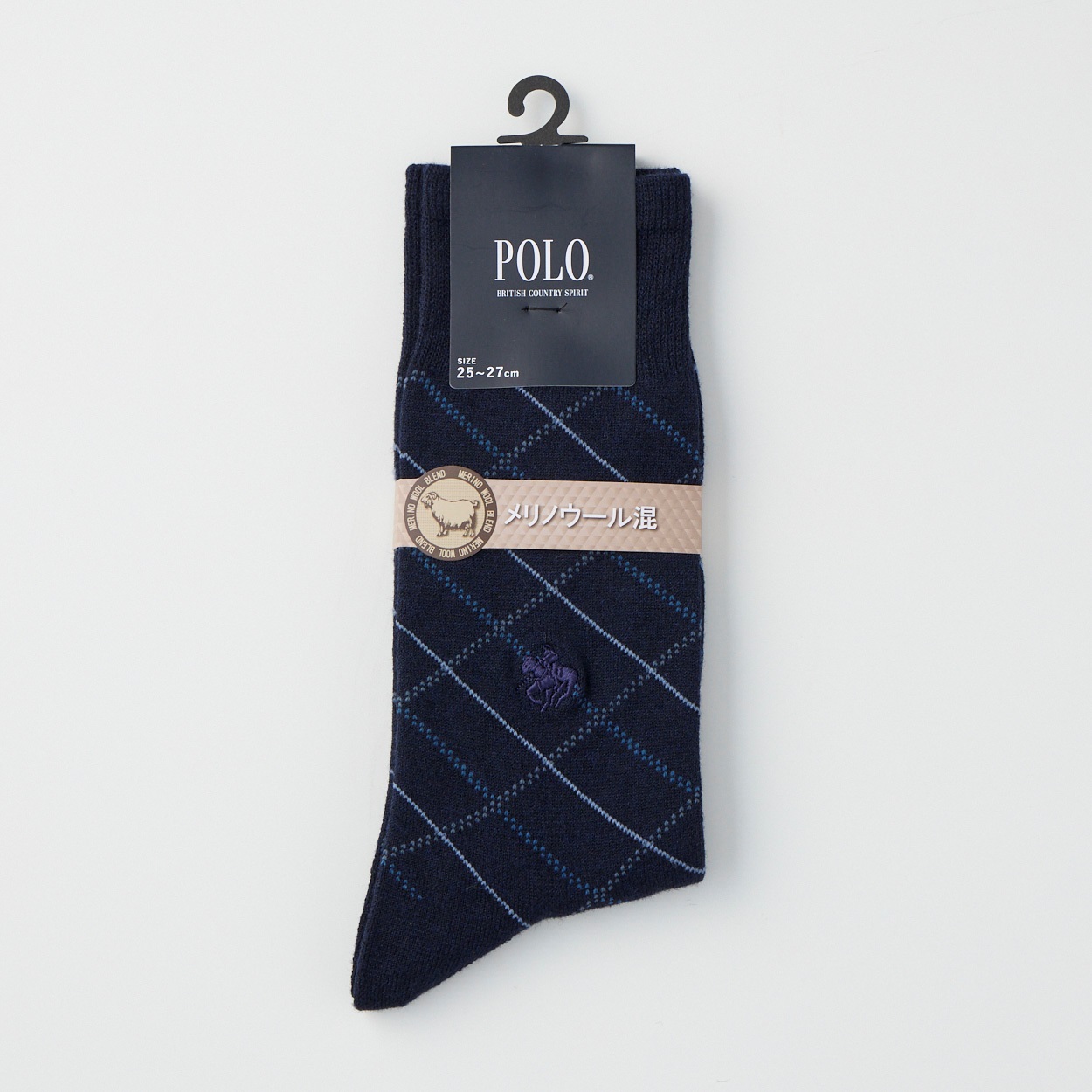POLO BRITISH COUNTRY SPIRIT アーガイル柄メリノウール混 クルー丈ソックス メンズ(コイアオ-25-27CM)