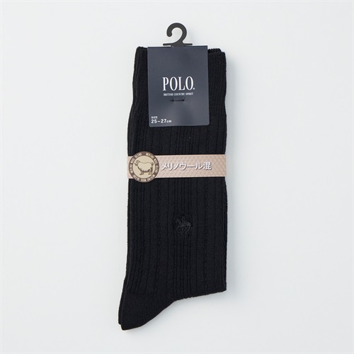 POLO BRITISH COUNTRY SPIRIT リンクス柄メリノウール混 クルー丈ソックス メンズ(クロ-25-27CM)