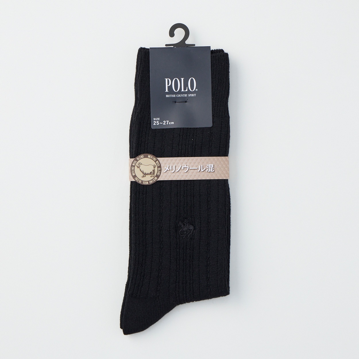 POLO BRITISH COUNTRY SPIRIT リンクス柄メリノウール混 クルー丈ソックス メンズ(クロ-25-27CM)