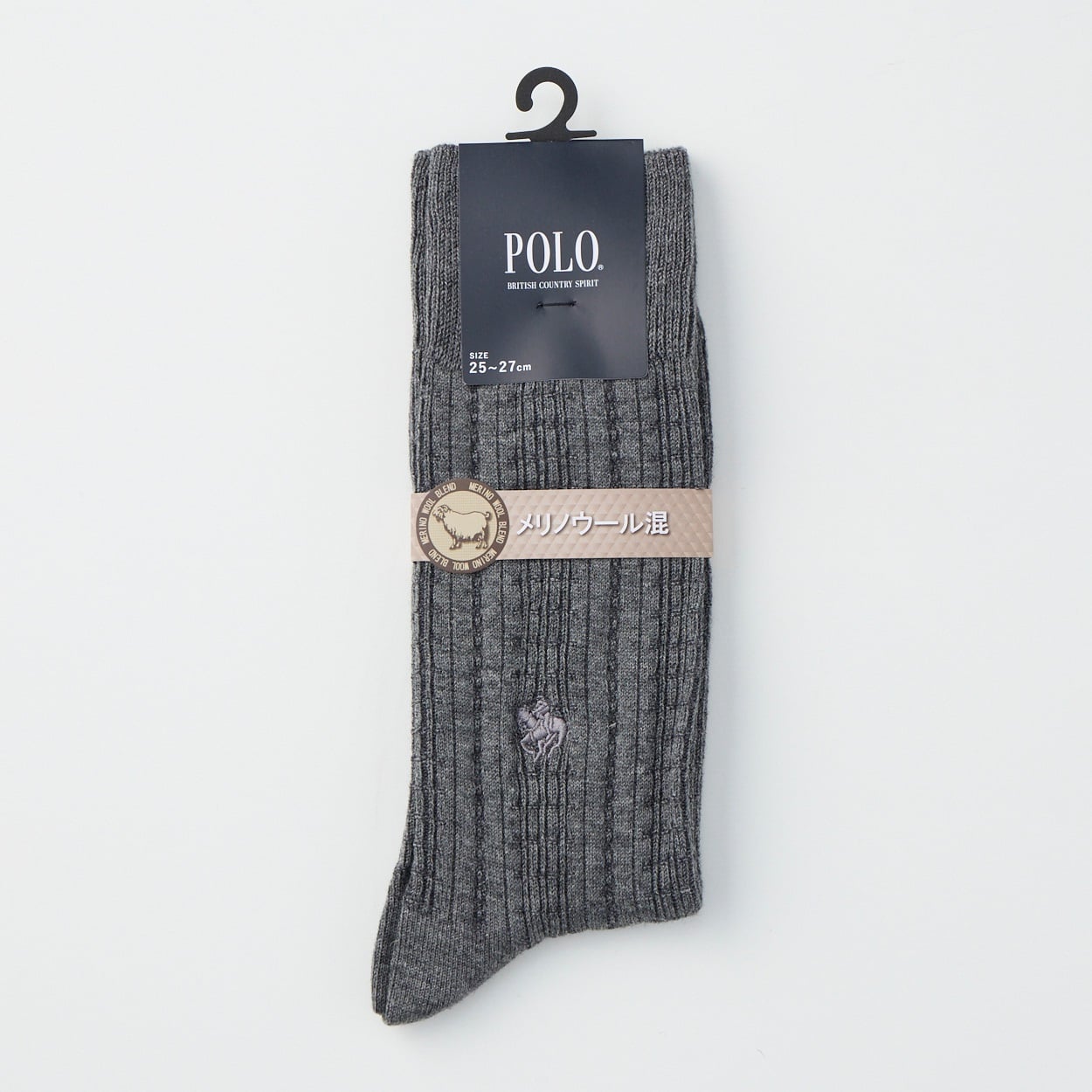 POLO BRITISH COUNTRY SPIRIT リンクス柄メリノウール混 クルー丈ソックス メンズ(グレー-25-27CM)